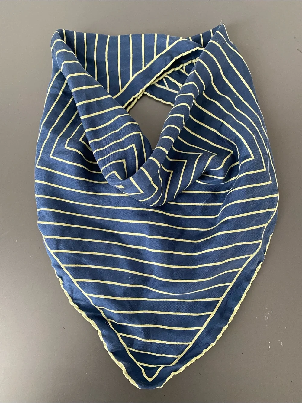 Vintage Navy & Lime Italian Silk Scarf 18” Hand-rolled Hem Detailing Preppy Chic